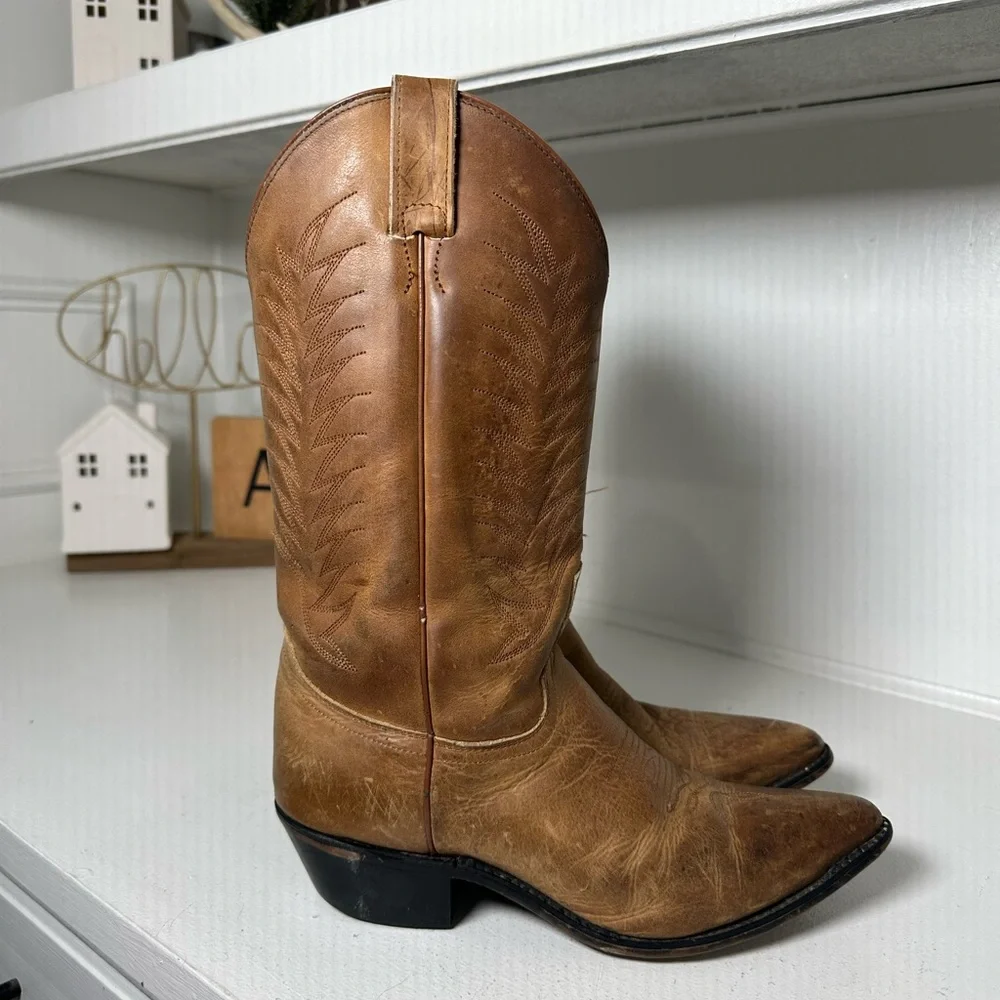 **SOLD**Diamond J Women’s Cowboy Boots Size 7.5 Tan Leather Western Boots - Picture 5 of 10